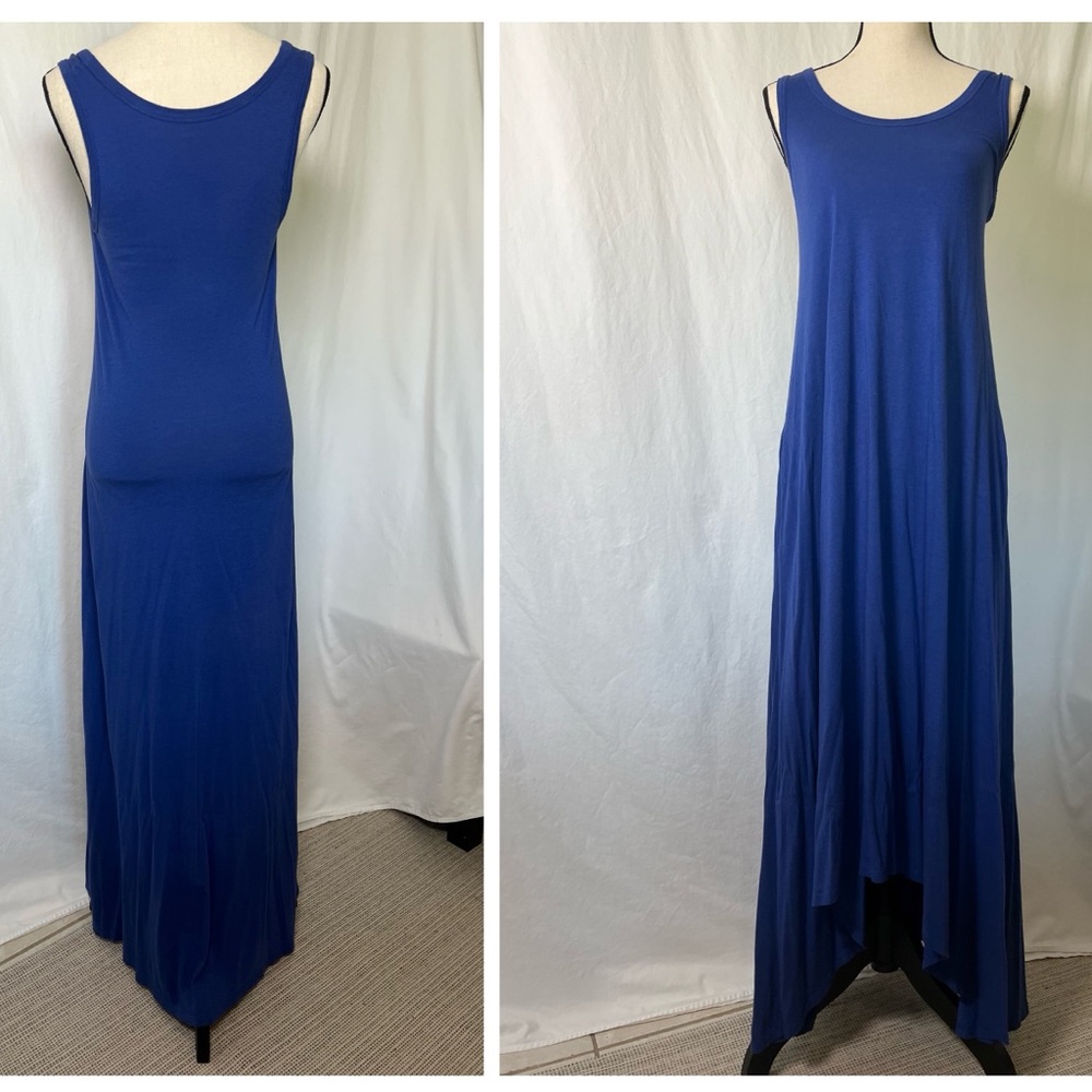 Garnet Hill Size Medium Blue High Low Maxi Dress Has Pockets Cotton Modal